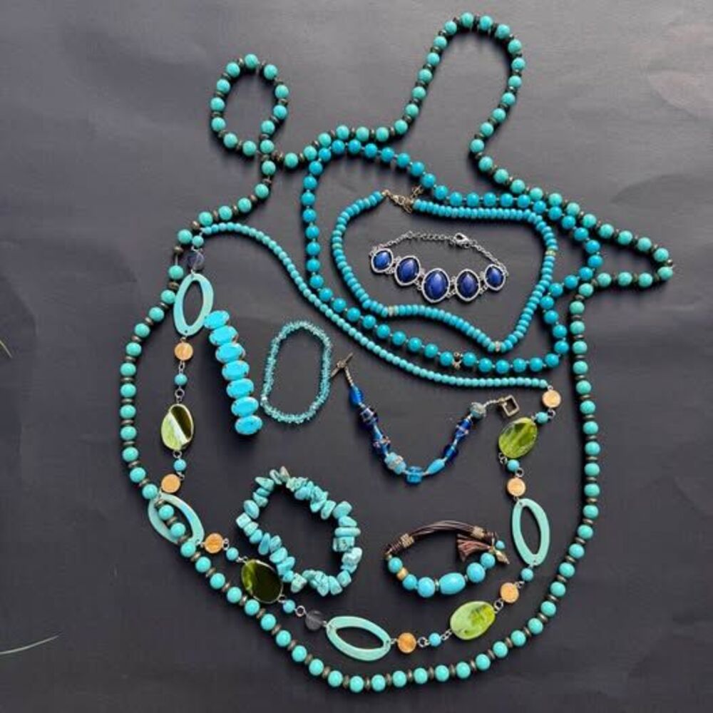 9-Piece Turquoise, Bohemian & Coastal Jewelry Lot – Necklaces & Bracelets